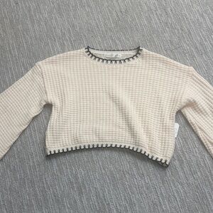 Altar'd State Cream Cropped Sweater with Black Accents